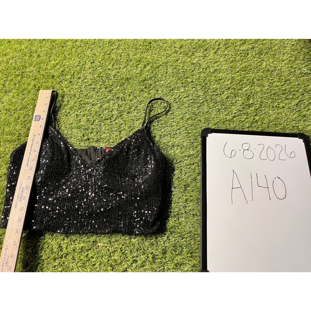 Guess‎ Los Angeles Women XL Black Sequin Cropped Cami Top